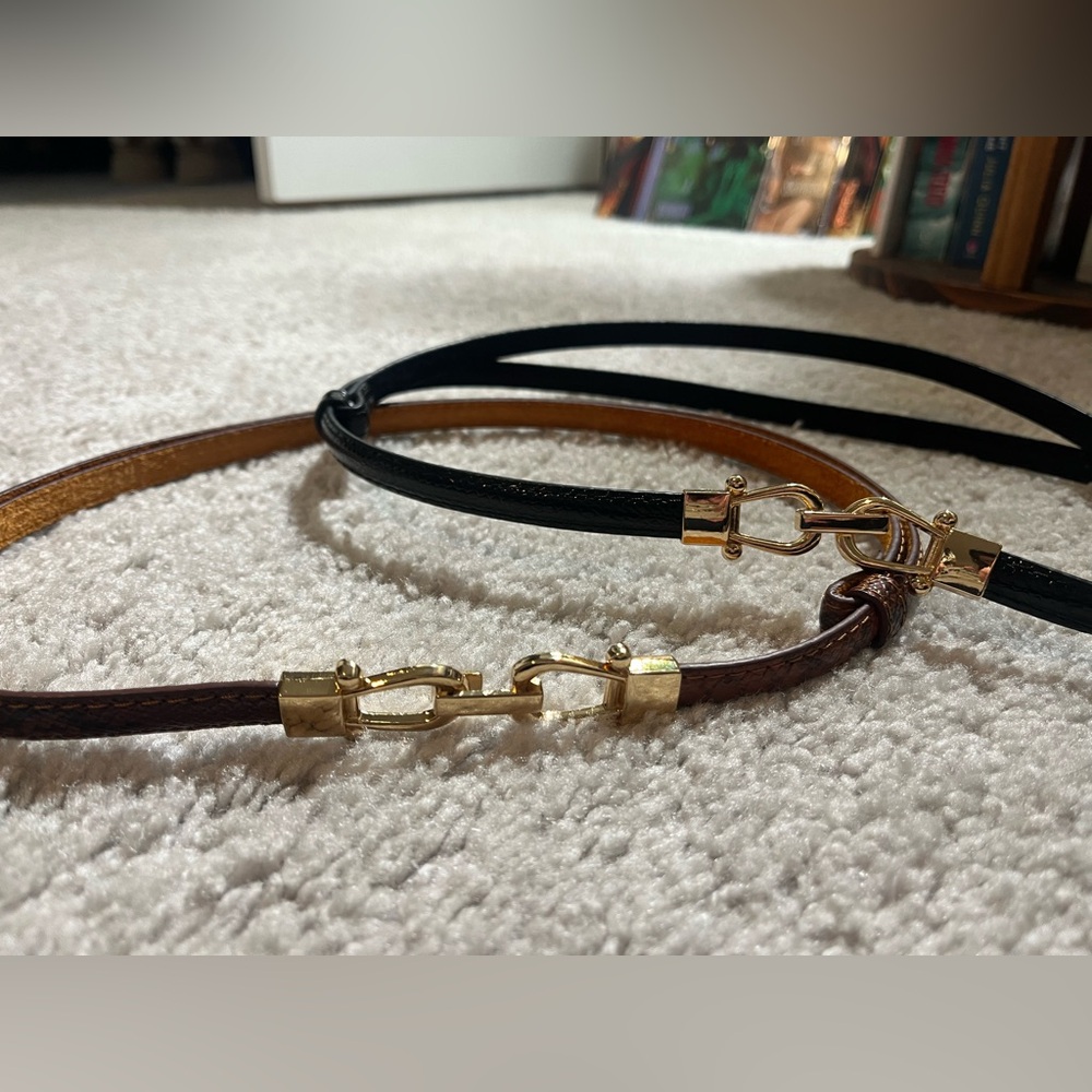 Elegant Black and Brown Leather Belt with Gold Accents